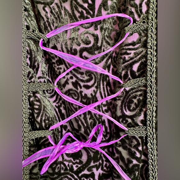 Vintage Lip Service Los Angeles Black & Purple Velvet Burnout Layer Maxi Dress L - Picture 5 of 13